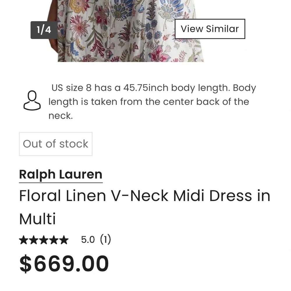 Polo Ralph Lauren Floral 100% Linen V-Neck Midi Dress Pink Elegant 8/M - Picture 8 of 16